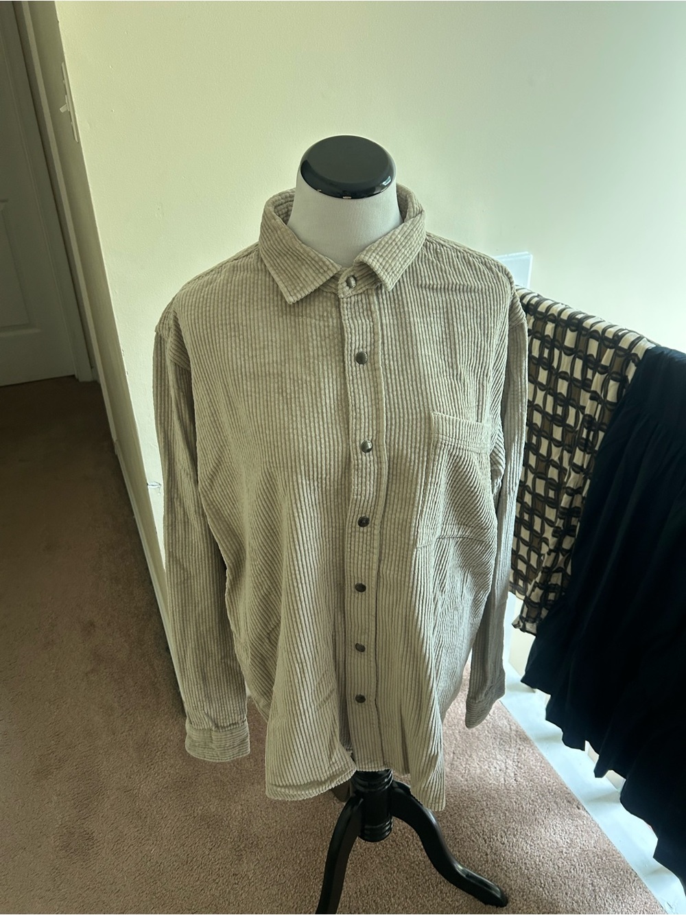 Frank & Oak Men's Beige Corduroy Button-Down Shirt